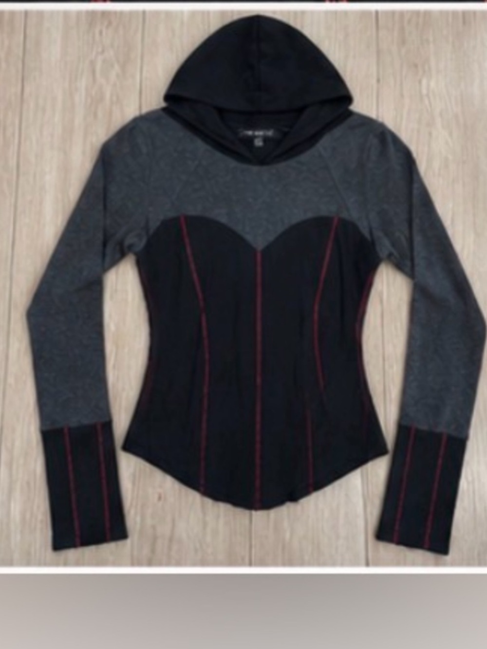 Laura Hlavac Corset Hoodie Sweetheart Top Black Gray Red Stitch S Goth
